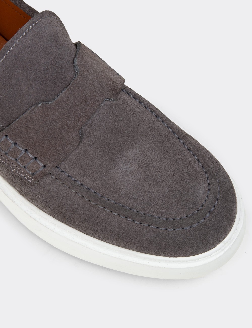 Men's Gray Suede Leather Loafers - 02043MGRIP01