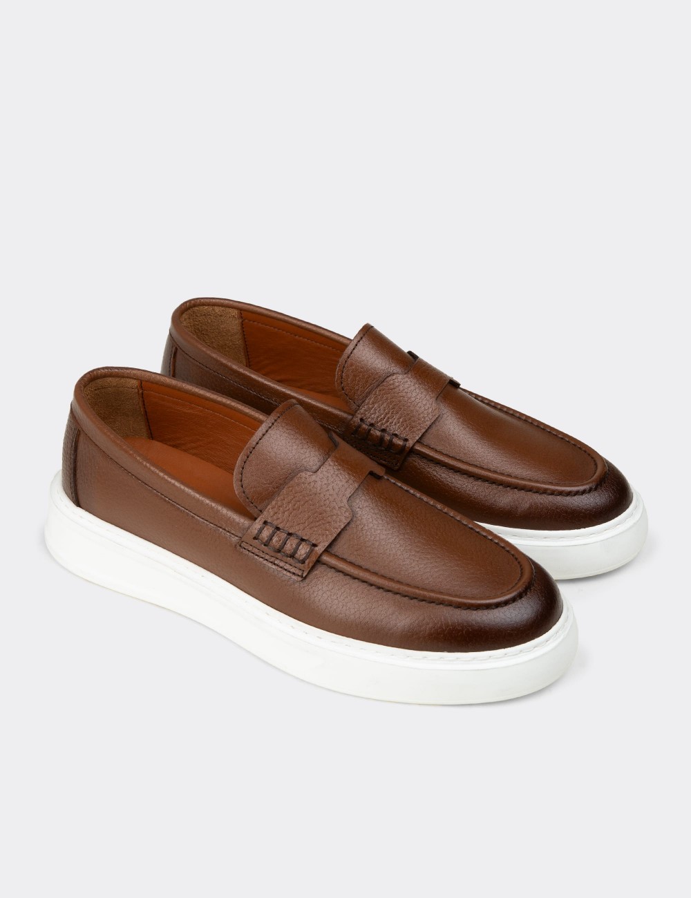 Men's Tan Leather Loafers - 02043MTBAP01