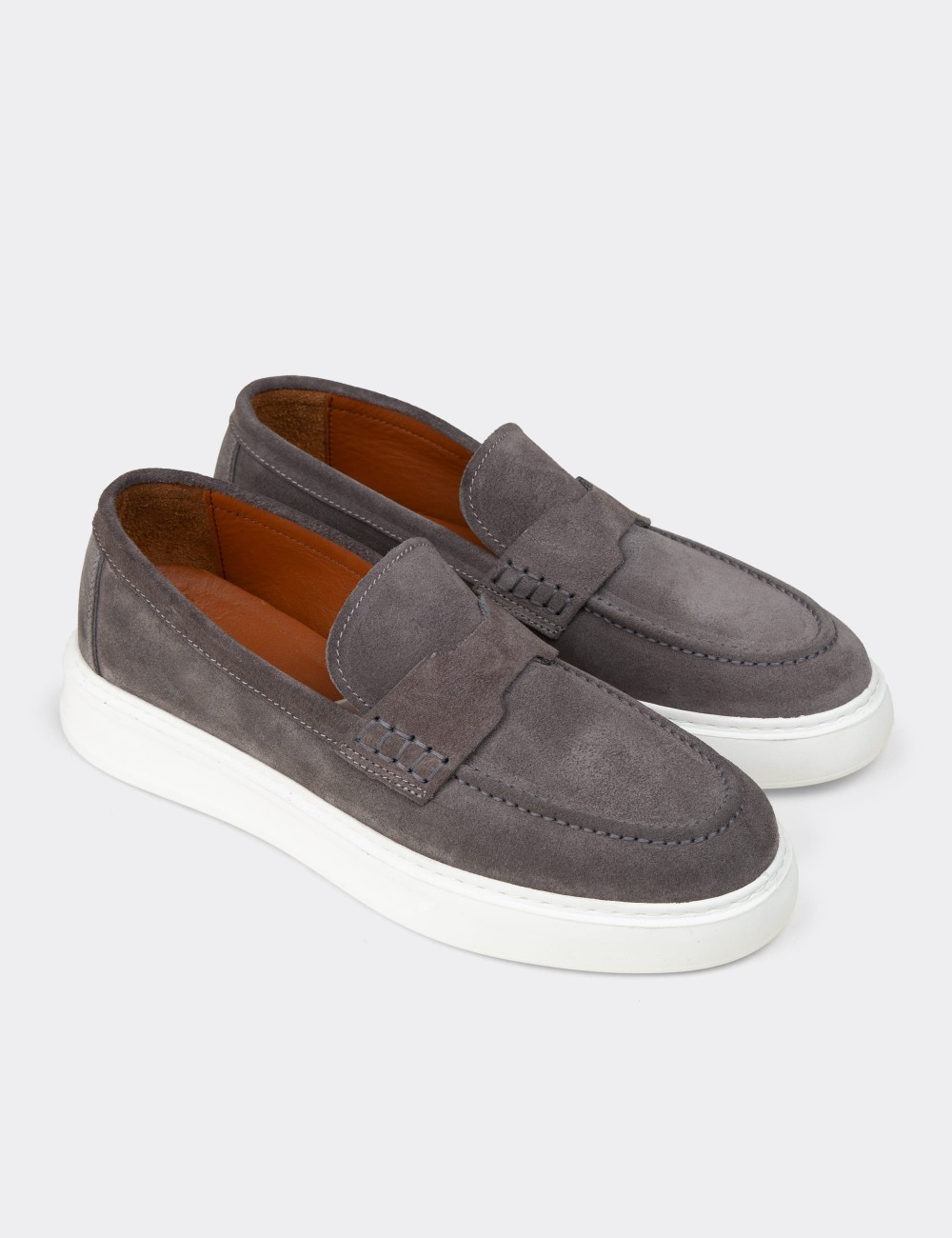 Men's Gray Suede Leather Loafers - 02043MGRIP01