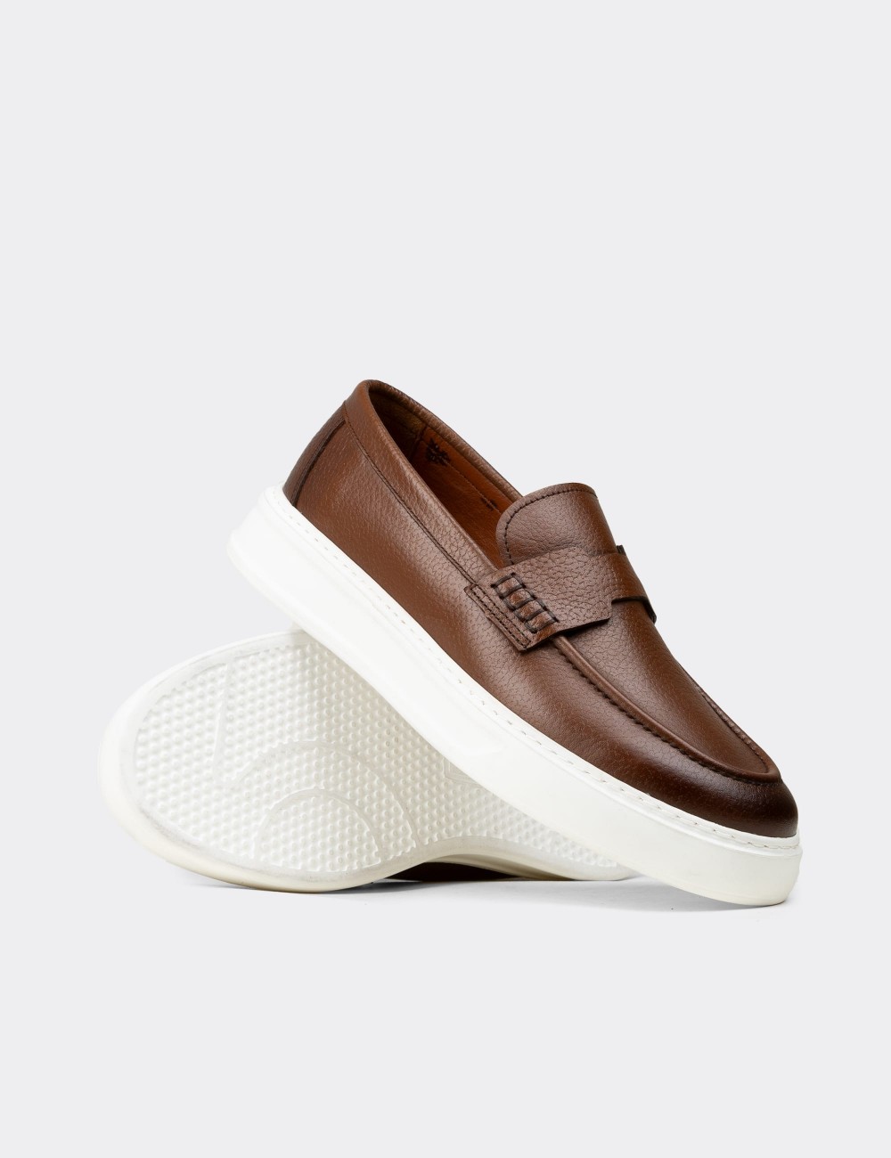 Men's Tan Leather Loafers - 02043MTBAP01