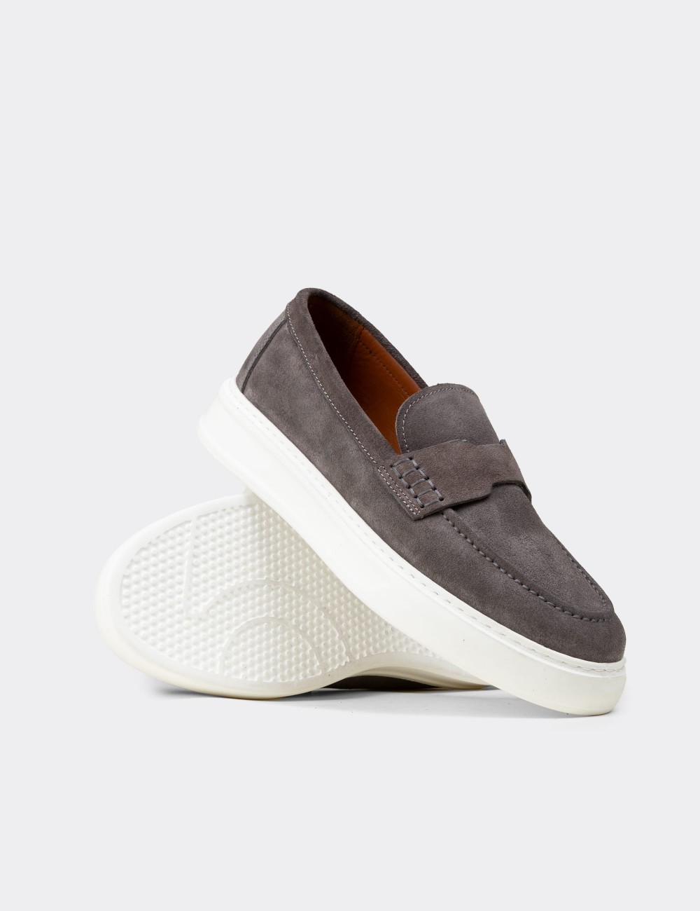 Men's Gray Suede Leather Loafers - 02043MGRIP01