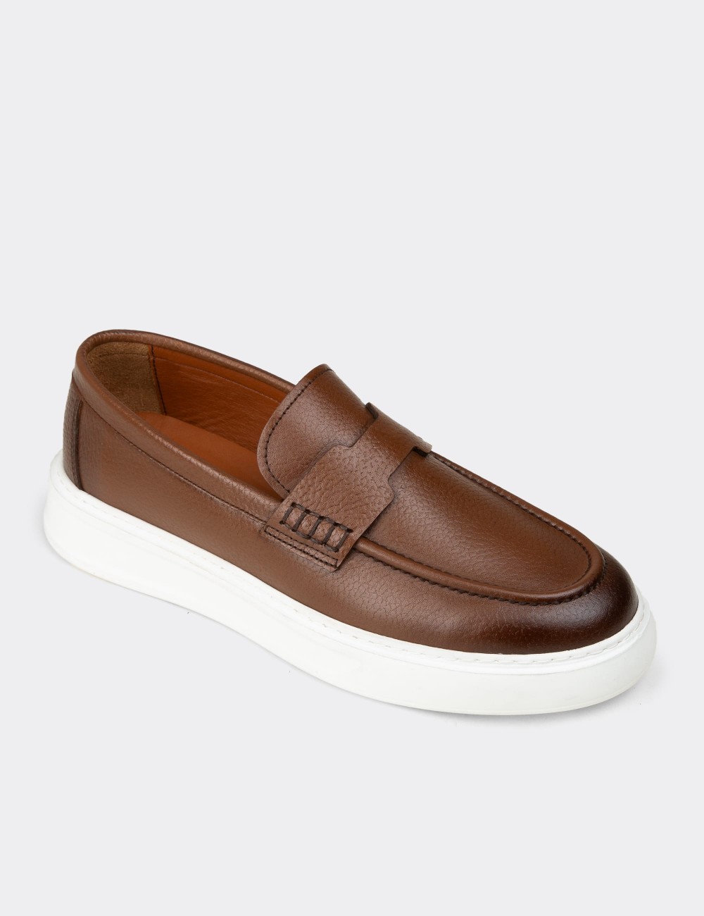Men's Tan Leather Loafers - 02043MTBAP01