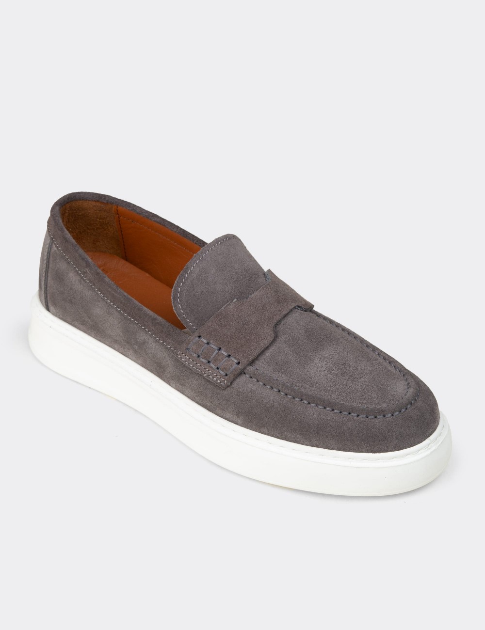 Men's Gray Suede Leather Loafers - 02043MGRIP01