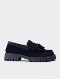 Men's Navy Suede Leather Tassel Loafers