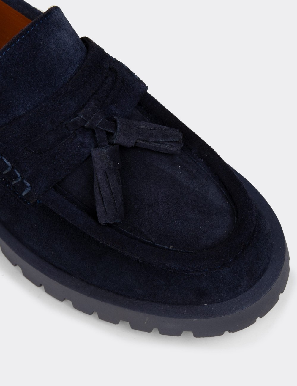 Men's Navy Suede Leather Tassel Loafers - 02035ZLCVC01