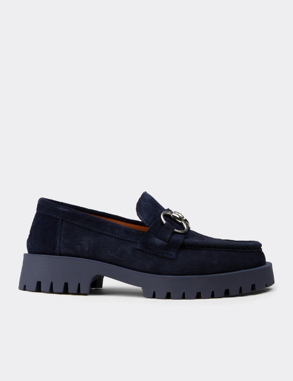 Men's Navy Suede Leather Buckle Loafers - 02037ZLCVC01