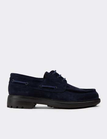 Men's Navy Suede Nautical Leather Lace-up Shoes