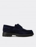Men's Navy Suede Nautical Leather Lace-up Shoes