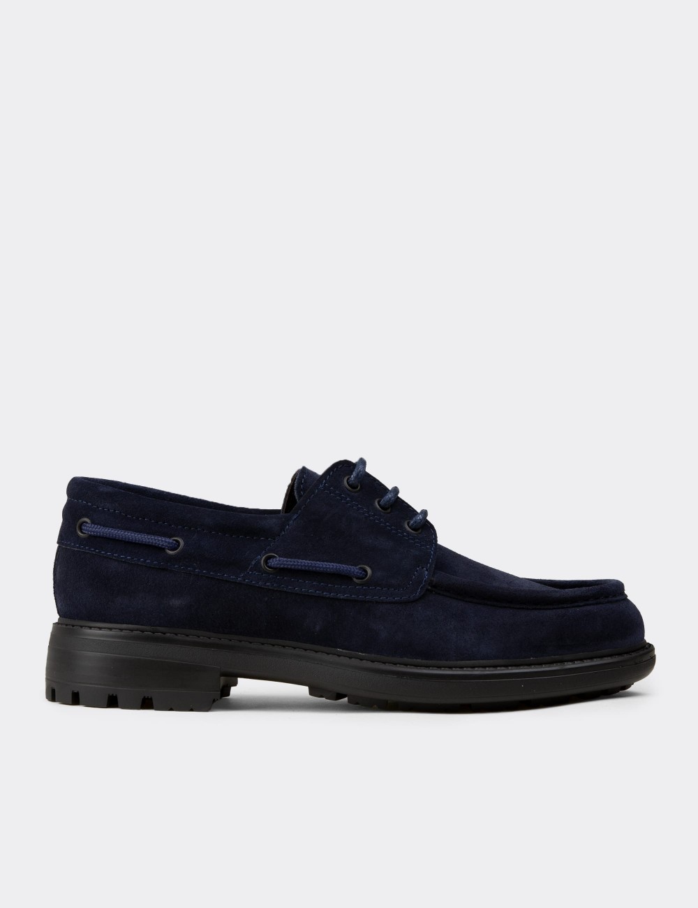 Men's Navy Suede Nautical Leather Lace-up Shoes - 02016MLCVC03