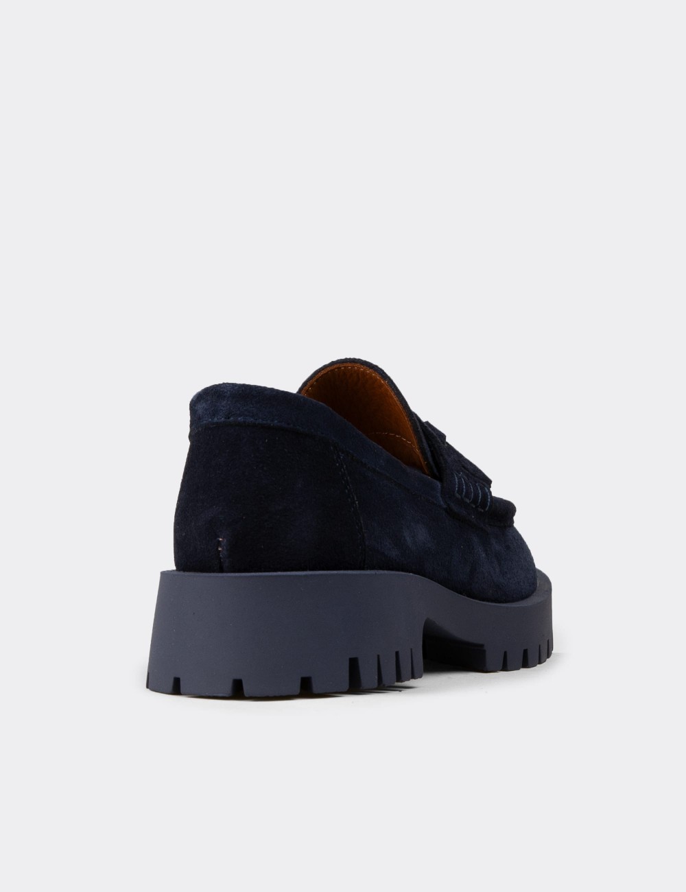 Men's Navy Suede Leather Tassel Loafers - 02035ZLCVC01