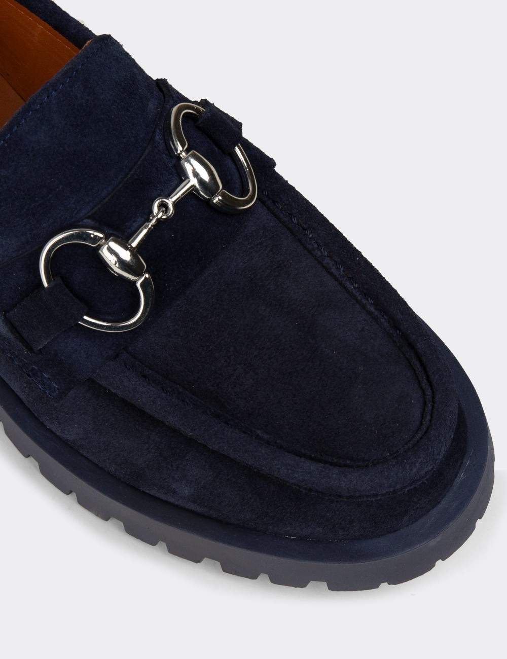 Men's Navy Suede Leather Buckle Loafers - 02037ZLCVC01