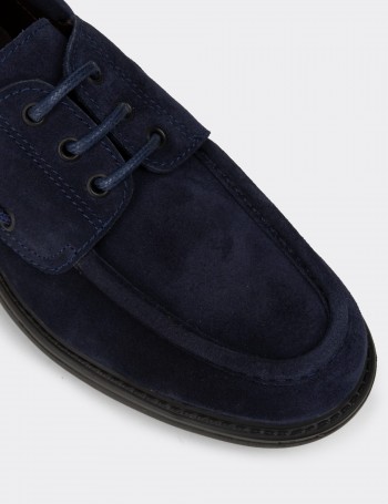 Men's Navy Suede Nautical Leather Lace-up Shoes