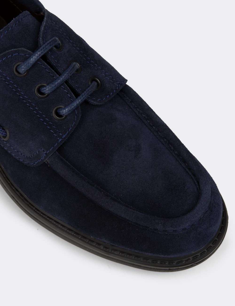Men's Navy Suede Nautical Leather Lace-up Shoes - 02016MLCVC03