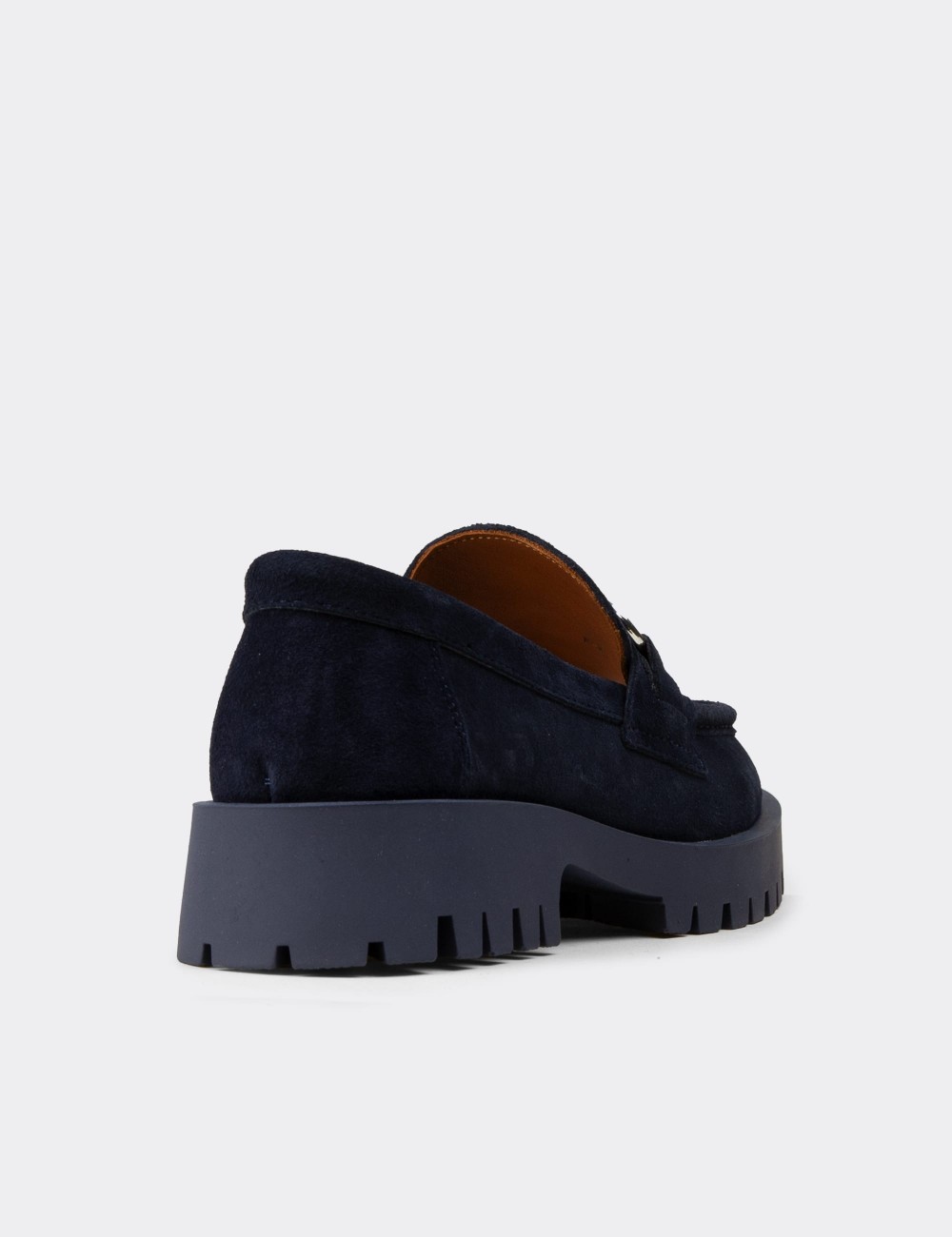 Men's Navy Suede Leather Buckle Loafers - 02037ZLCVC01