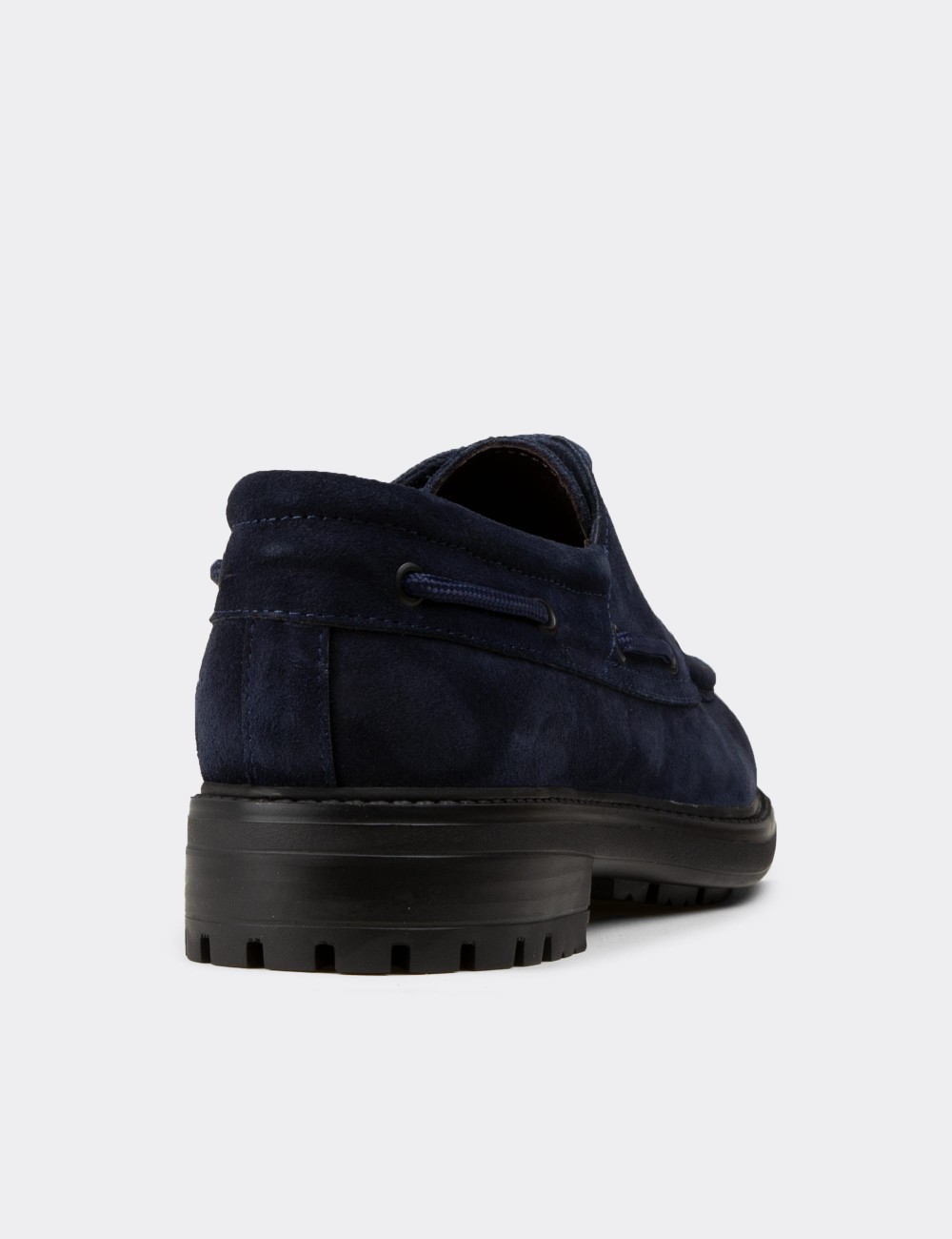 Men's Navy Suede Nautical Leather Lace-up Shoes - 02016MLCVC03