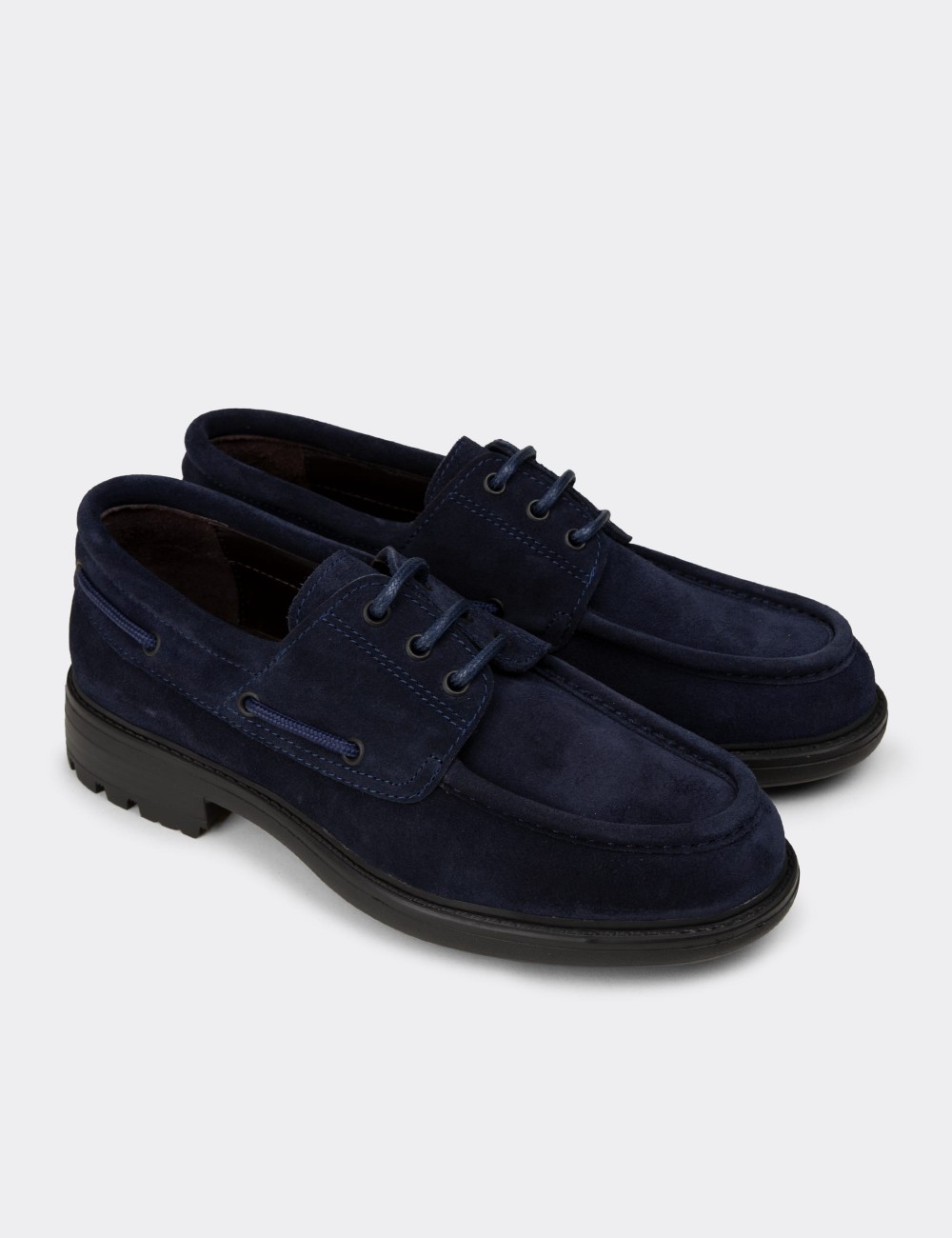 Men's Navy Suede Nautical Leather Lace-up Shoes - 02016MLCVC03
