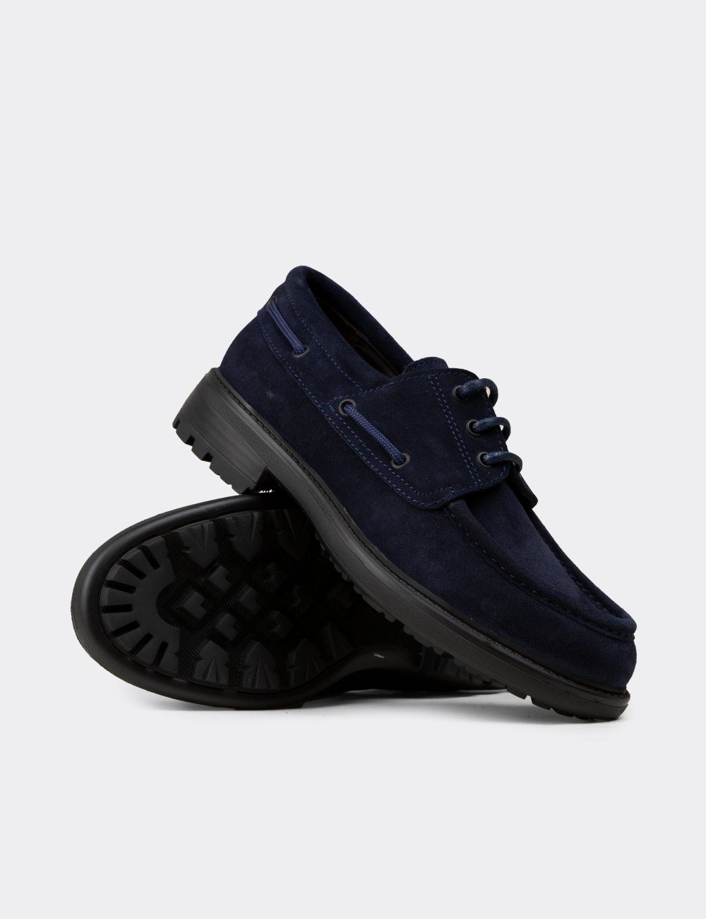 Men's Navy Suede Nautical Leather Lace-up Shoes - 02016MLCVC03
