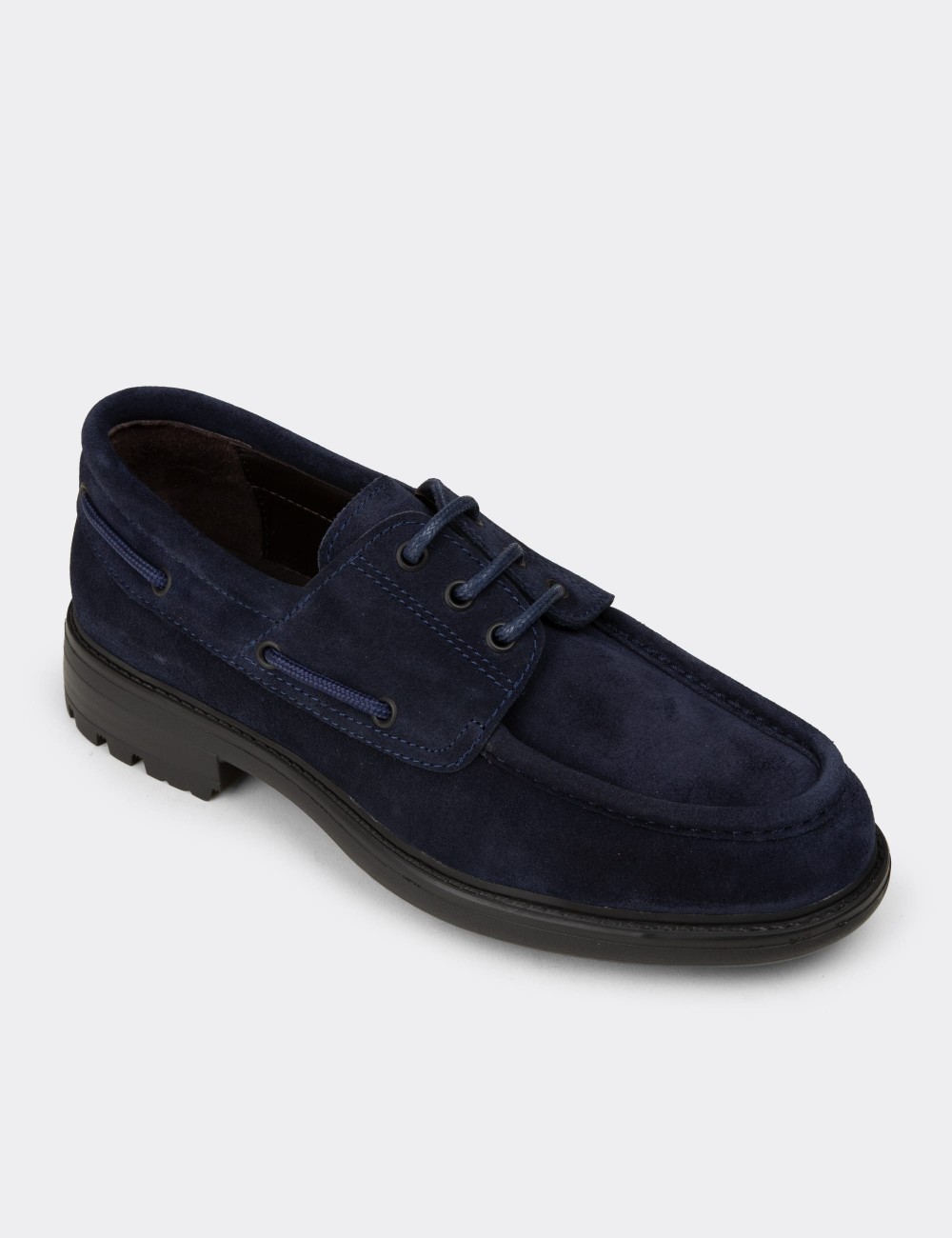 Men's Navy Suede Nautical Leather Lace-up Shoes - 02016MLCVC03