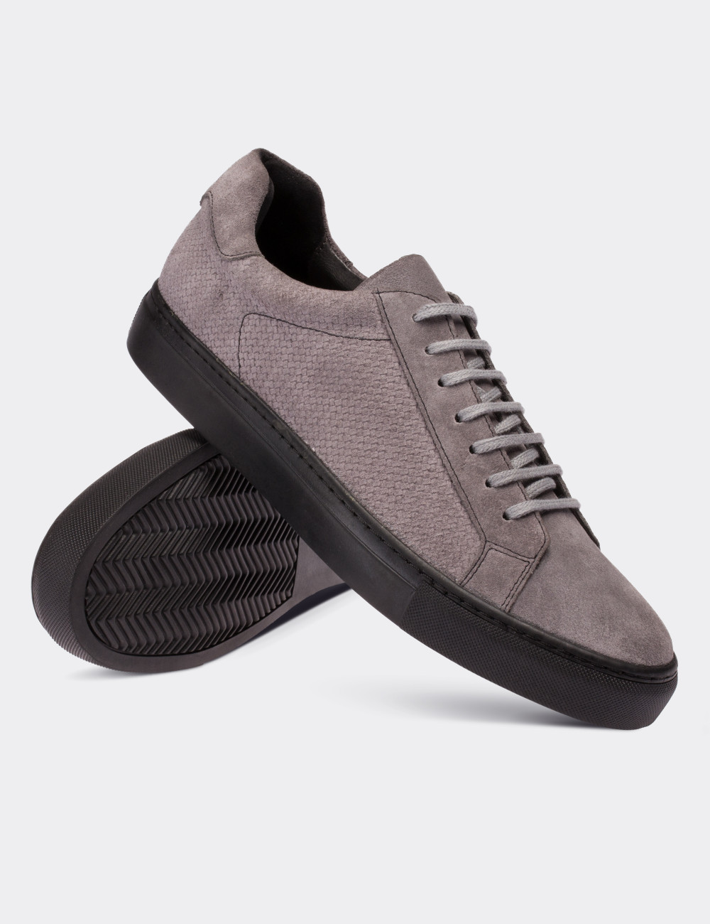 Gray Suede Leather Sneakers - 01681MGRIC02