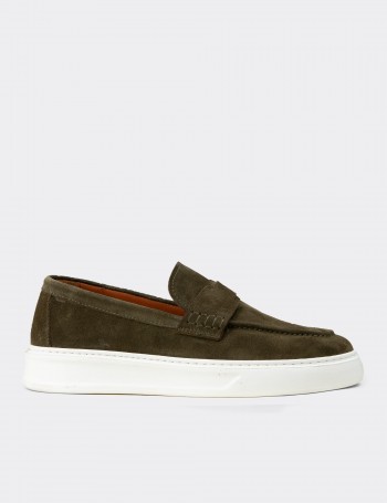 Men's Green Suede Leather Loafers