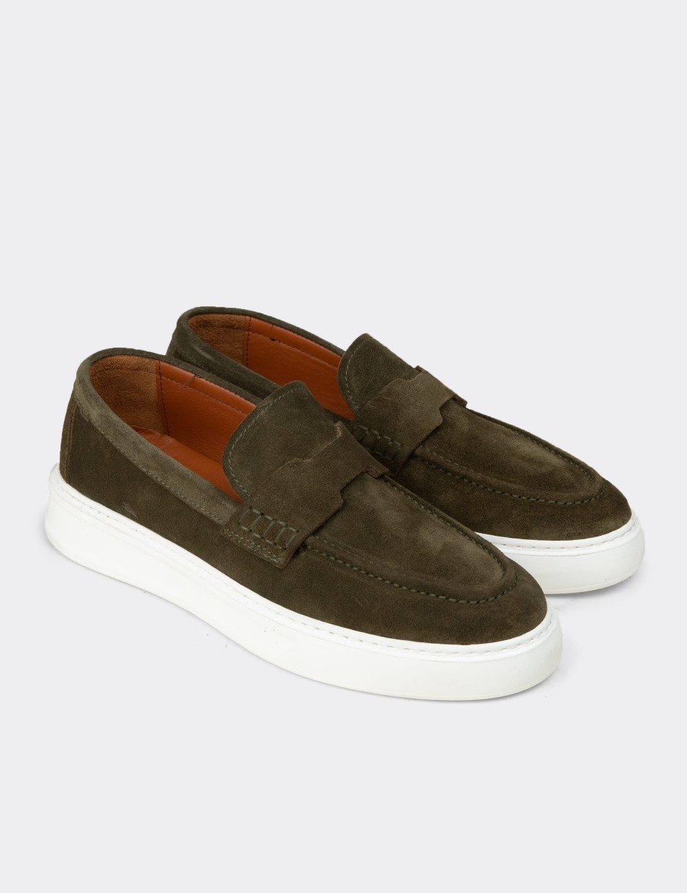 Men's Green Suede Leather Loafers - 02043MYSLP01