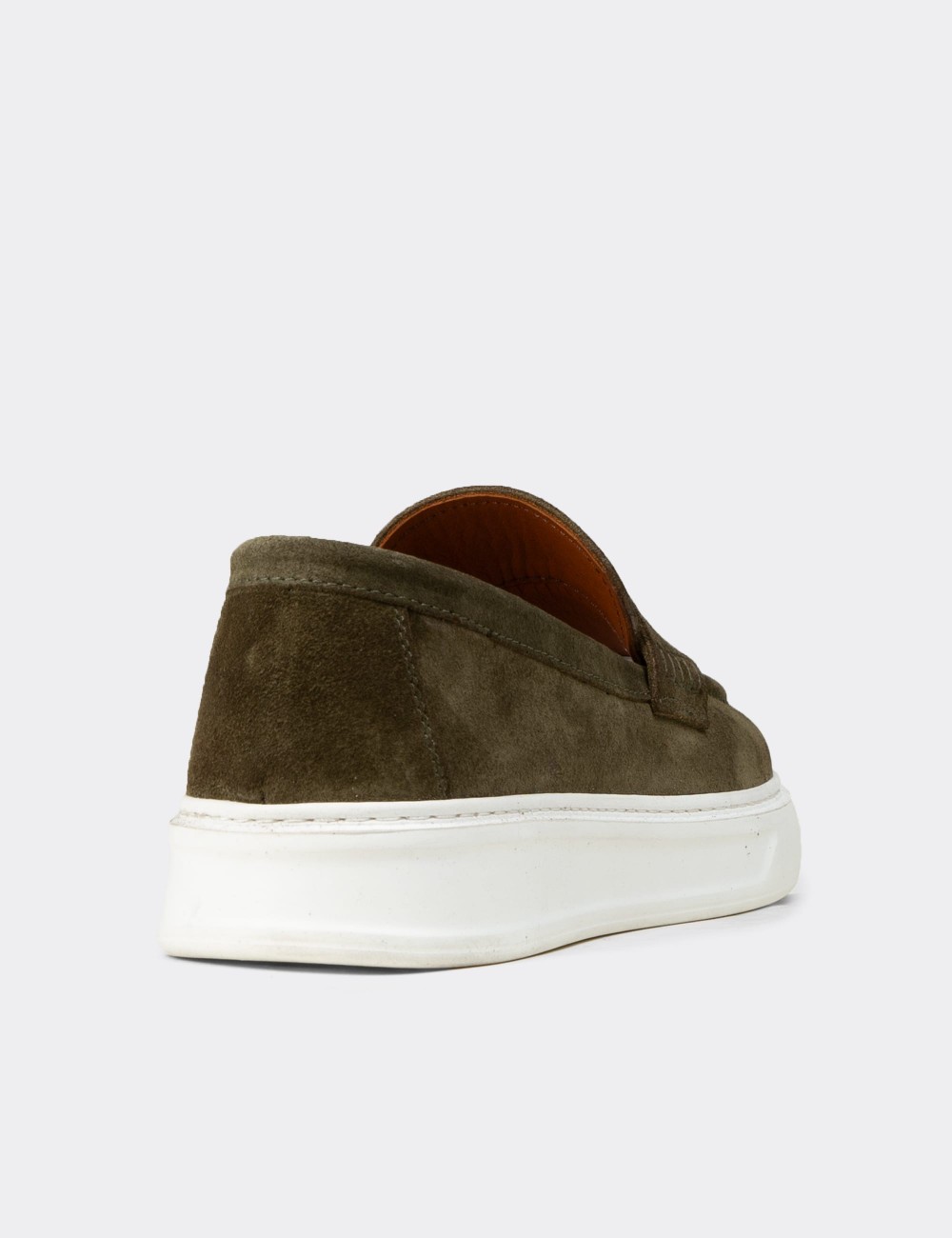 Men's Green Suede Leather Loafers - 02043MYSLP01
