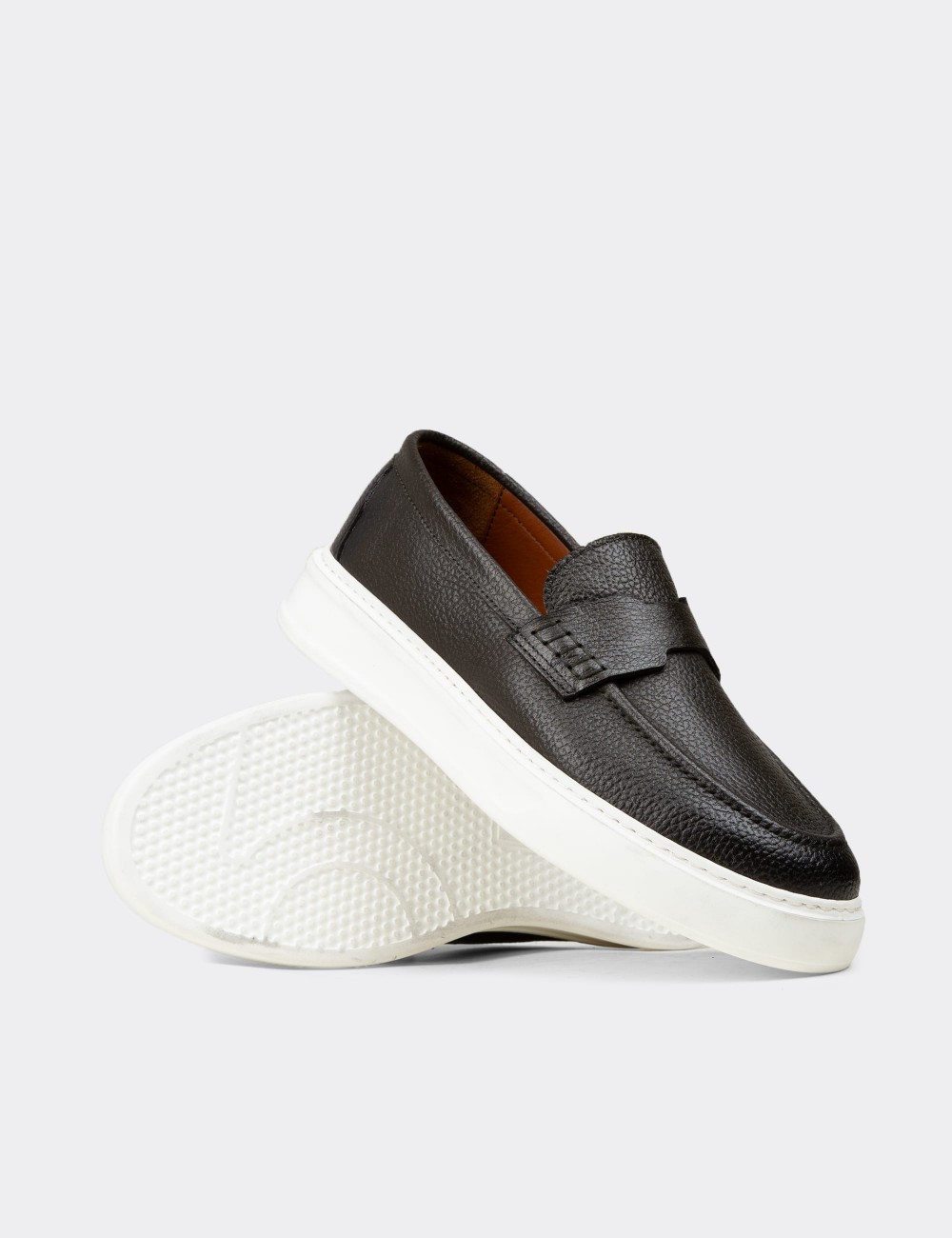 Men's Khaki Leather Loafers - 02043MHAKP01