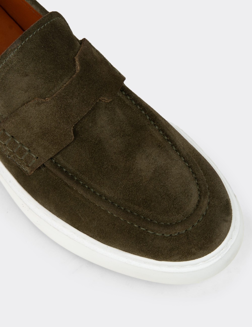 Men's Green Suede Leather Loafers - 02043MYSLP01