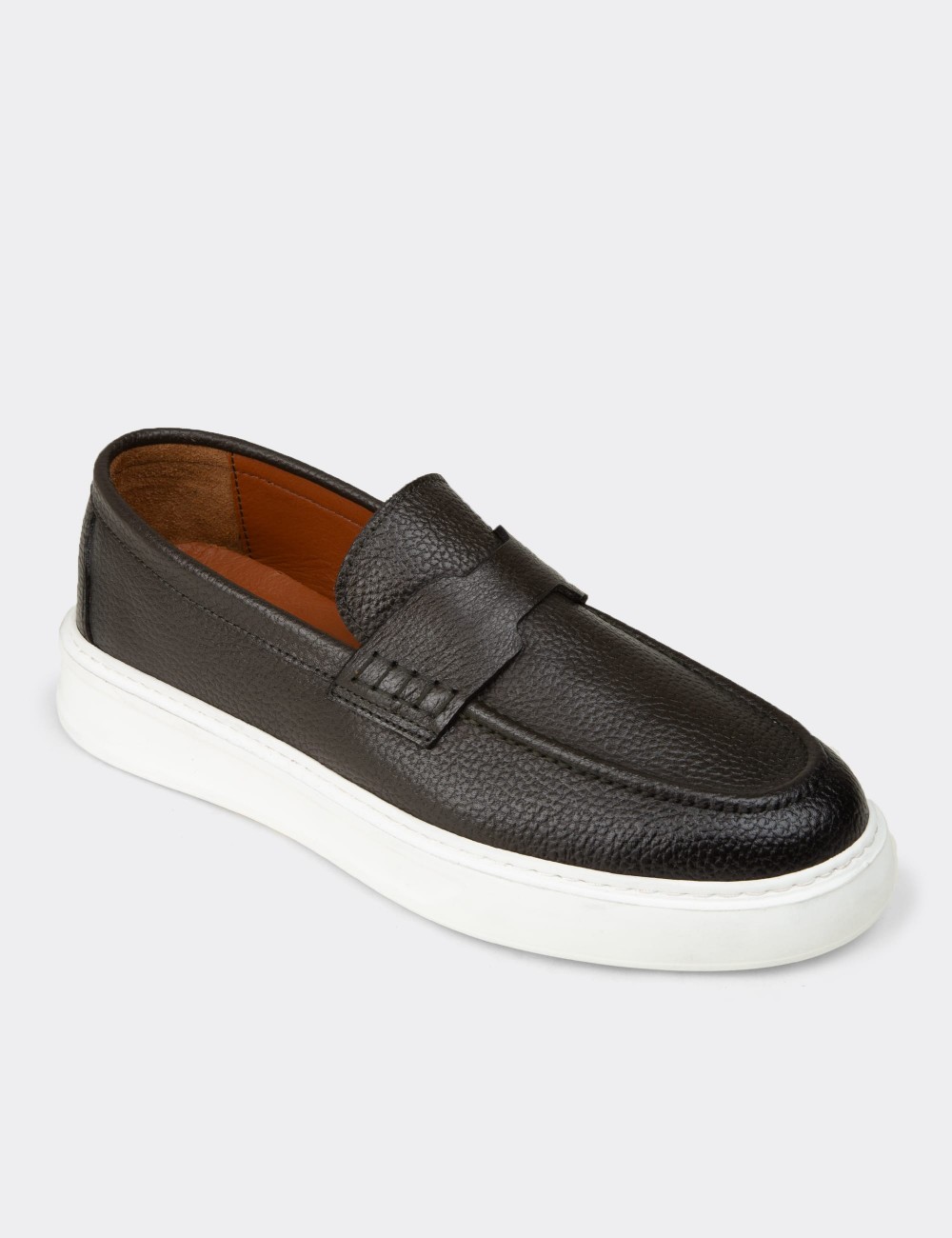 Men's Khaki Leather Loafers - 02043MHAKP01