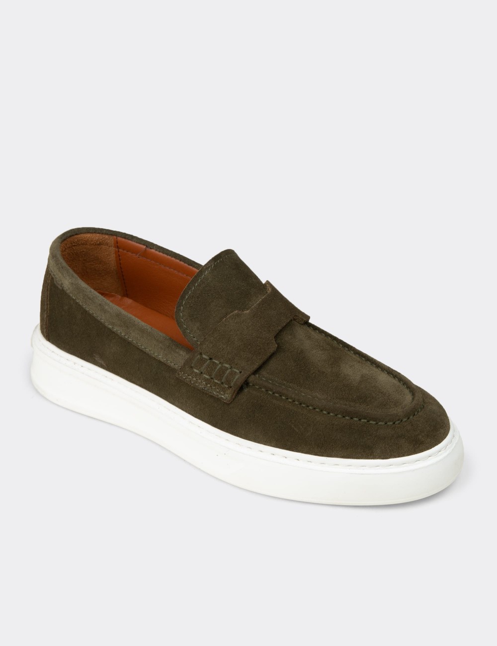 Men's Green Suede Leather Loafers - 02043MYSLP01