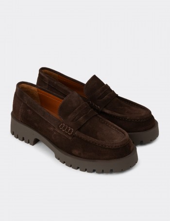 Women's Brown Suede Leather Loafers