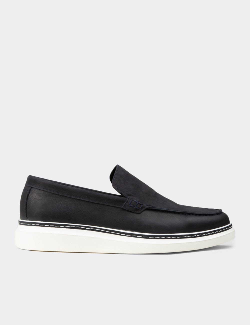 Men's Navy Nubuck Leather Loafers - EK111MLCVC01