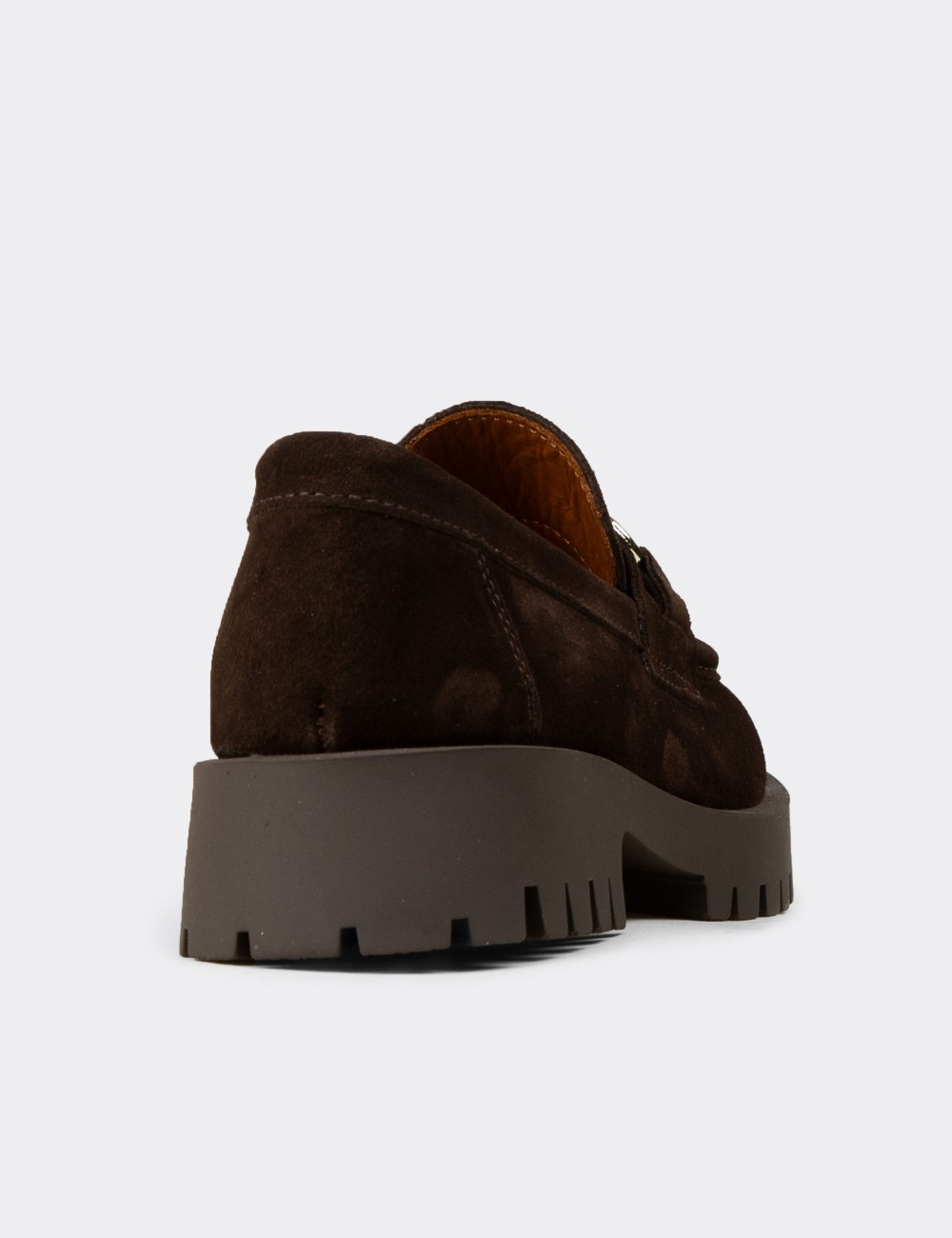Women's Brown Suede Leather Buckled Loafers - 02037ZKHVC01