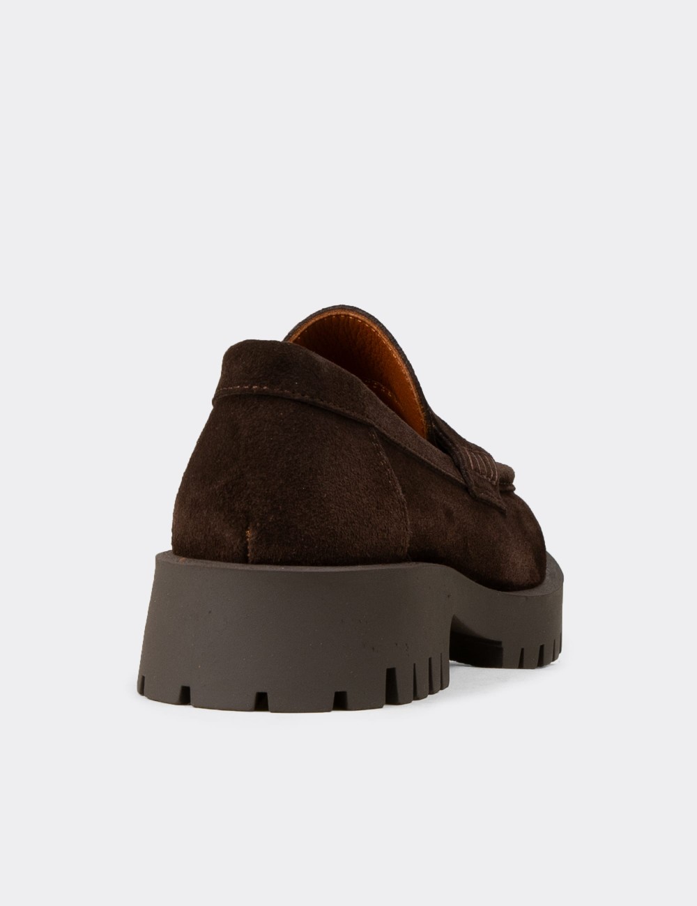 Women's Brown Suede Leather Loafers - 02034ZKHVC01