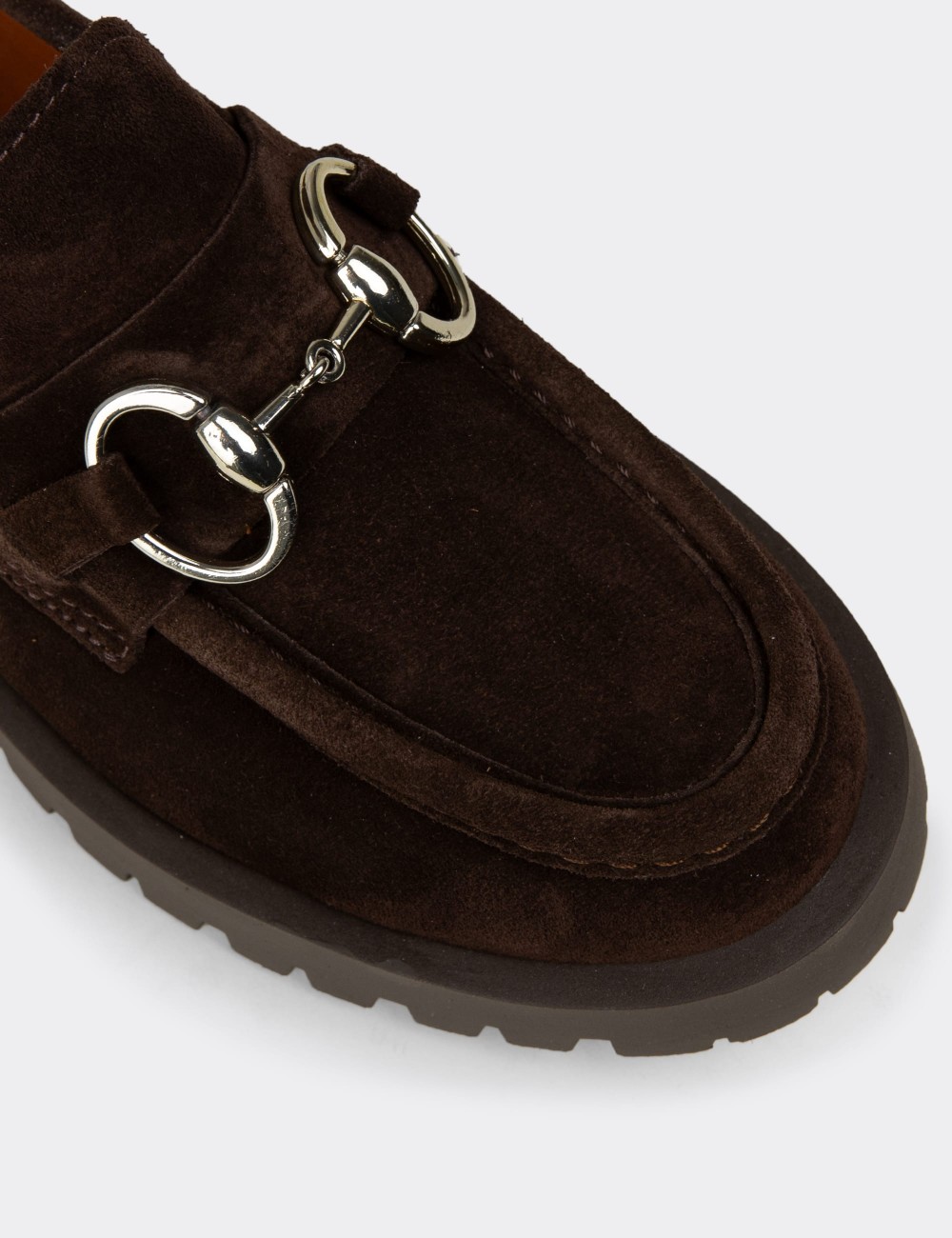 Women's Brown Suede Leather Buckled Loafers - 02037ZKHVC01