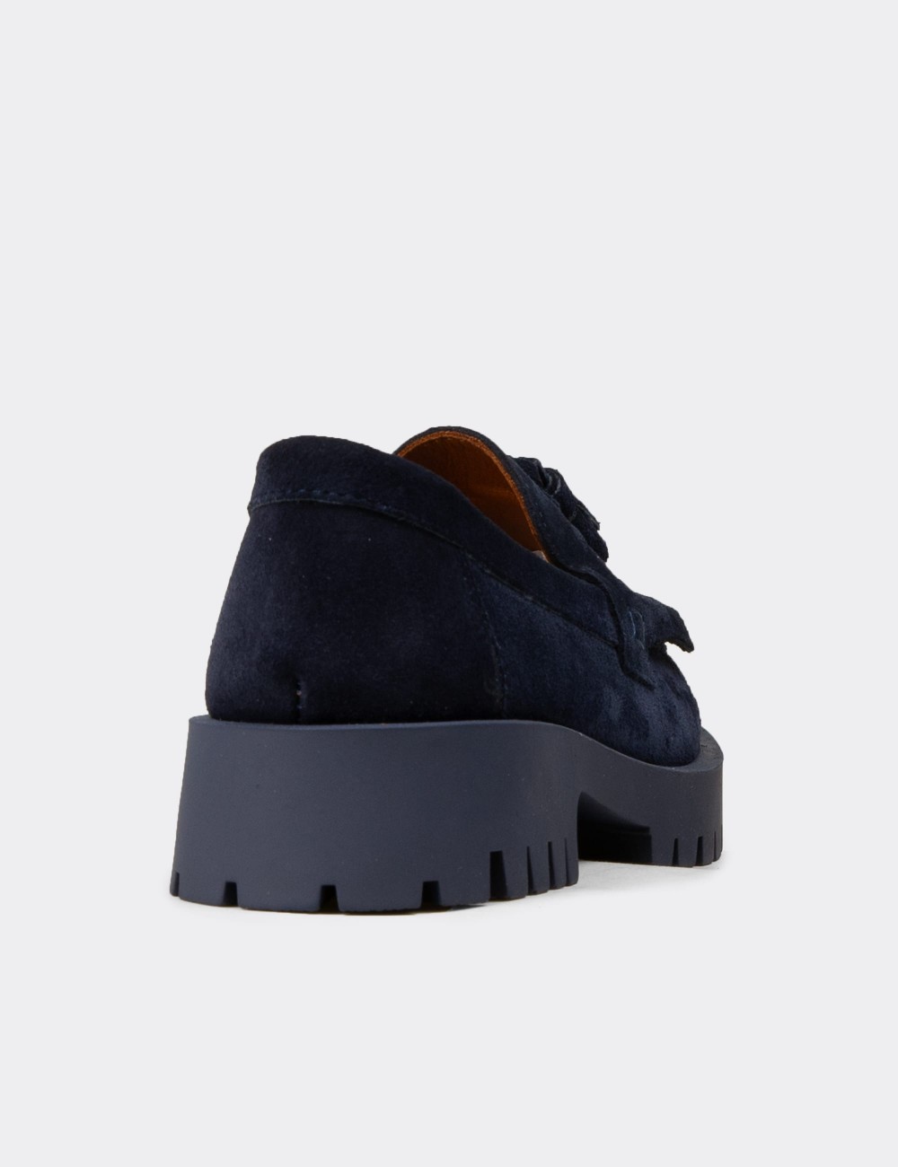 Women's Navy Suede Leather Loafers - 02033ZLCVC01