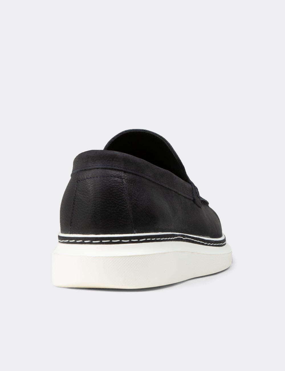Men's Navy Nubuck Leather Loafers - EK111MLCVC01