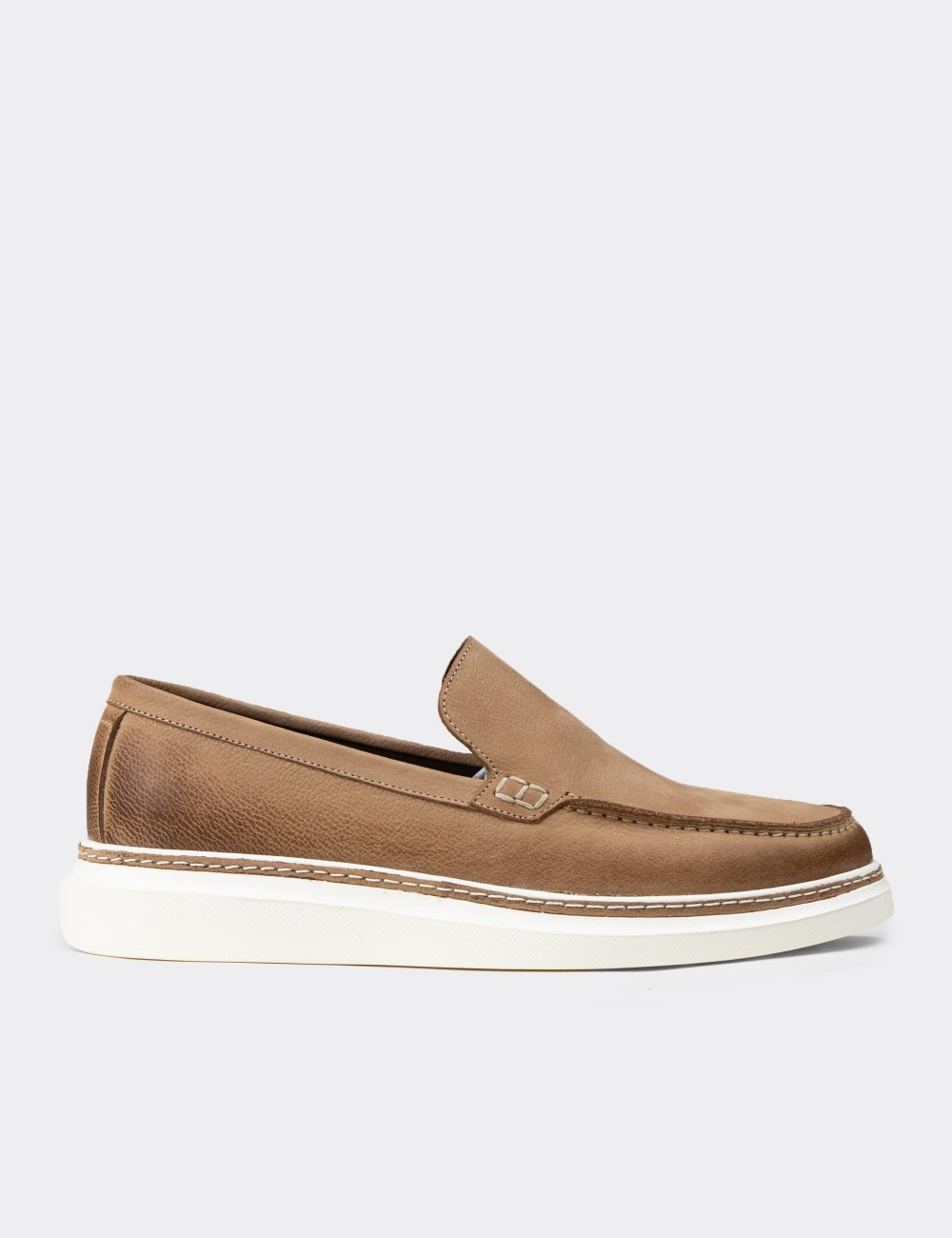 Men's Sandstone Nubuck Calfskin Loafers - EK111MVZNC01