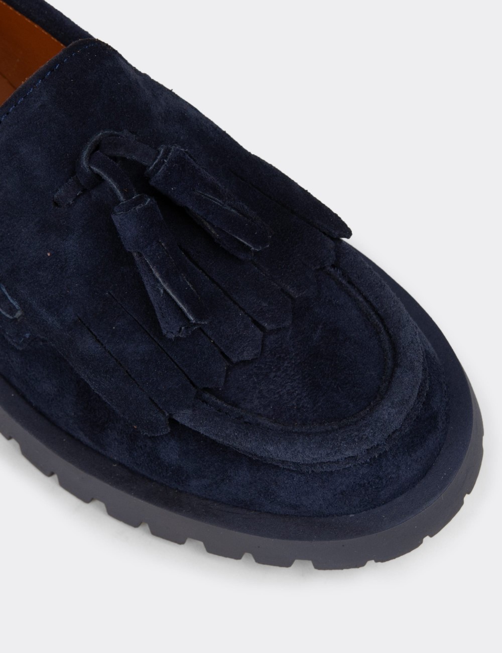 Women's Navy Suede Leather Loafers - 02033ZLCVC01