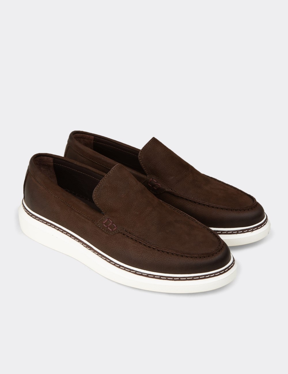 Men's Brown Nubuck Calfskin Loafers - EK111MKHVC01