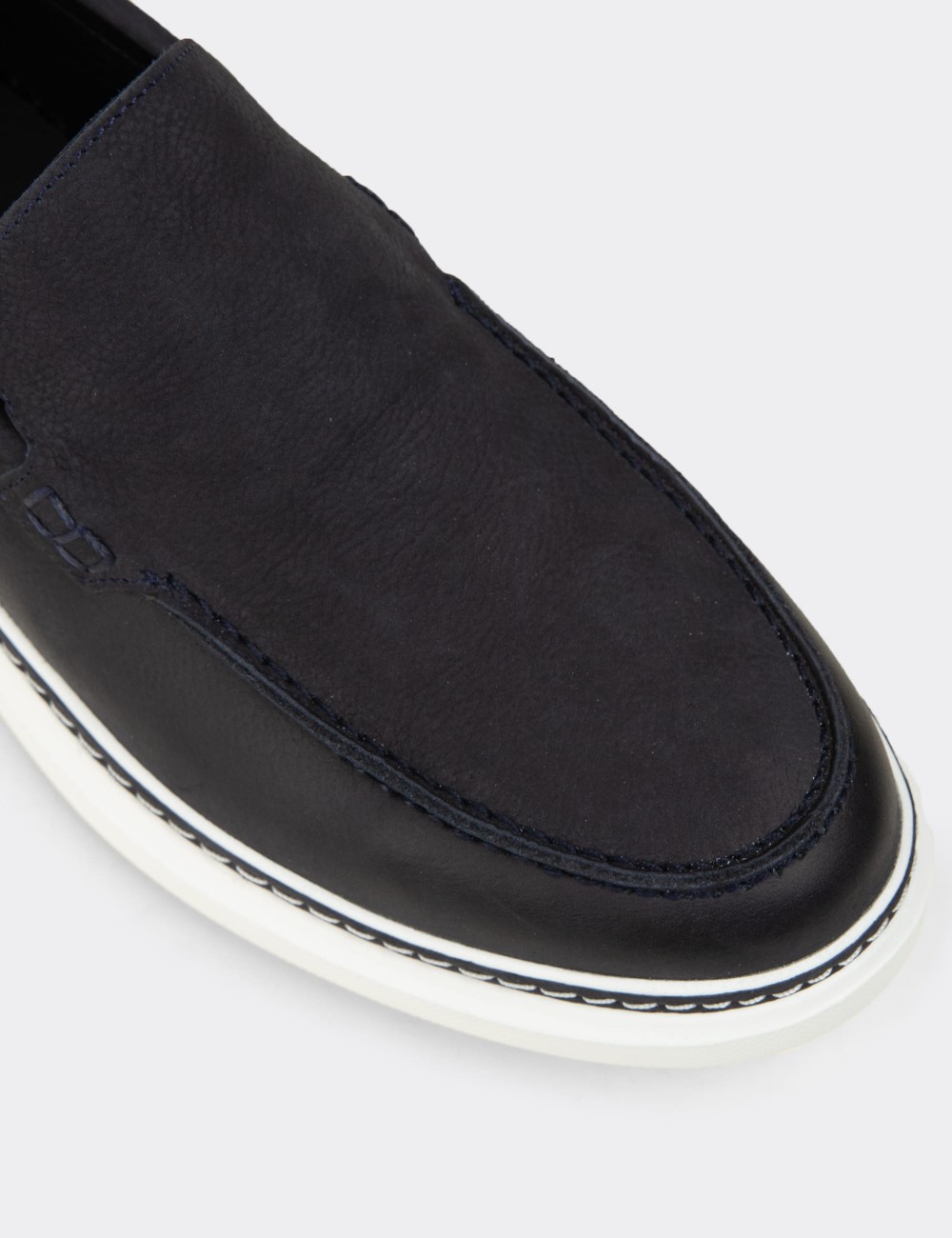 Men's Navy Nubuck Leather Loafers - EK111MLCVC01