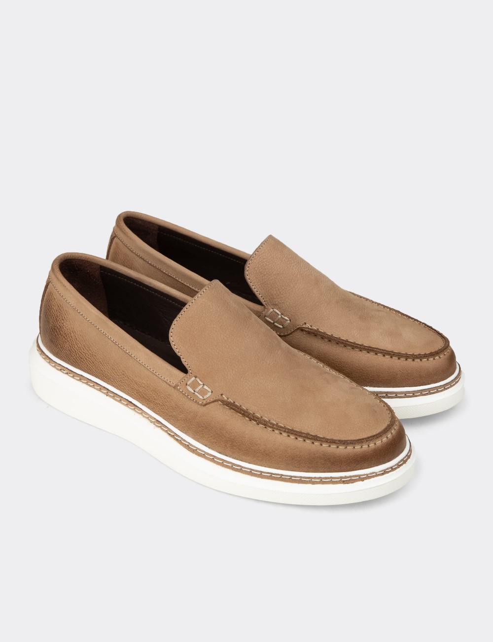 Men's Sandstone Nubuck Calfskin Loafers - EK111MVZNC01
