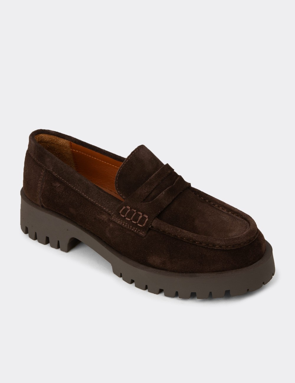 Women's Brown Suede Leather Loafers - 02034ZKHVC01