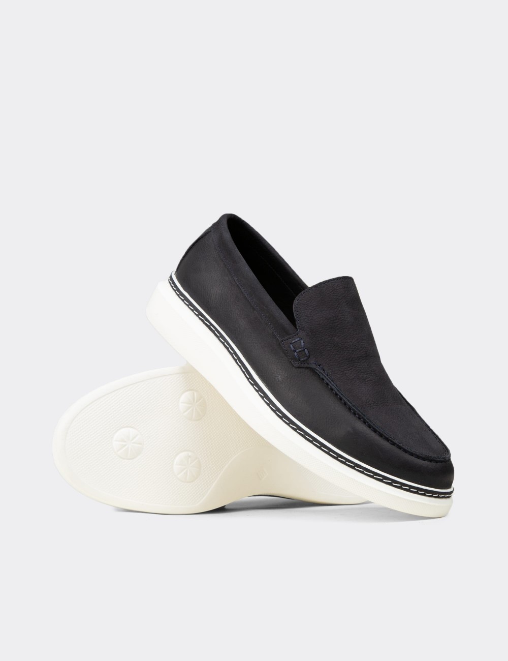 Men's Navy Nubuck Leather Loafers - EK111MLCVC01