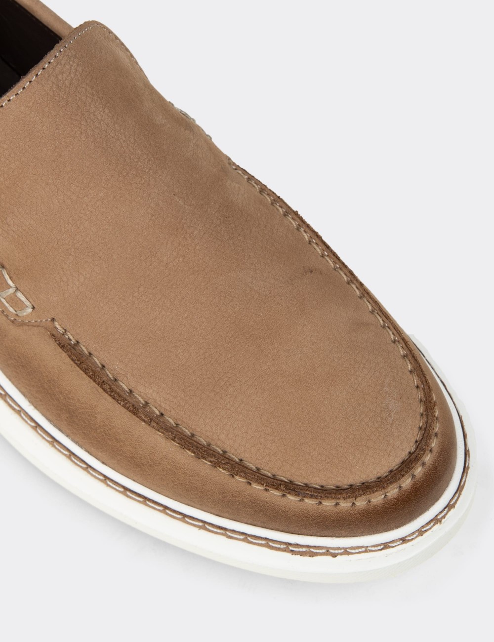 Men's Sandstone Nubuck Calfskin Loafers - EK111MVZNC01