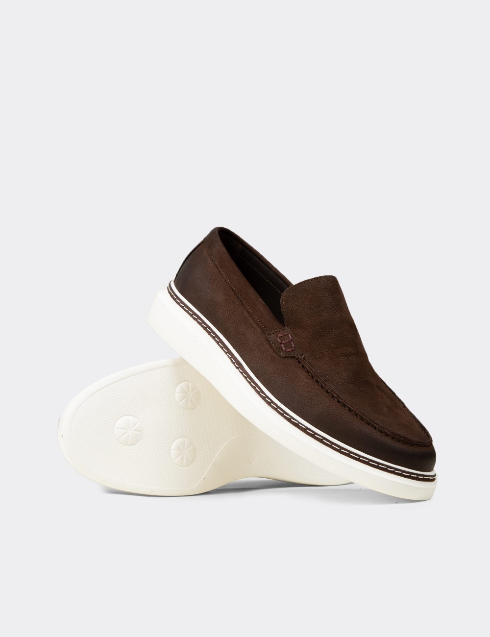 Men's Brown Nubuck Calfskin Loafers - EK111MKHVC01