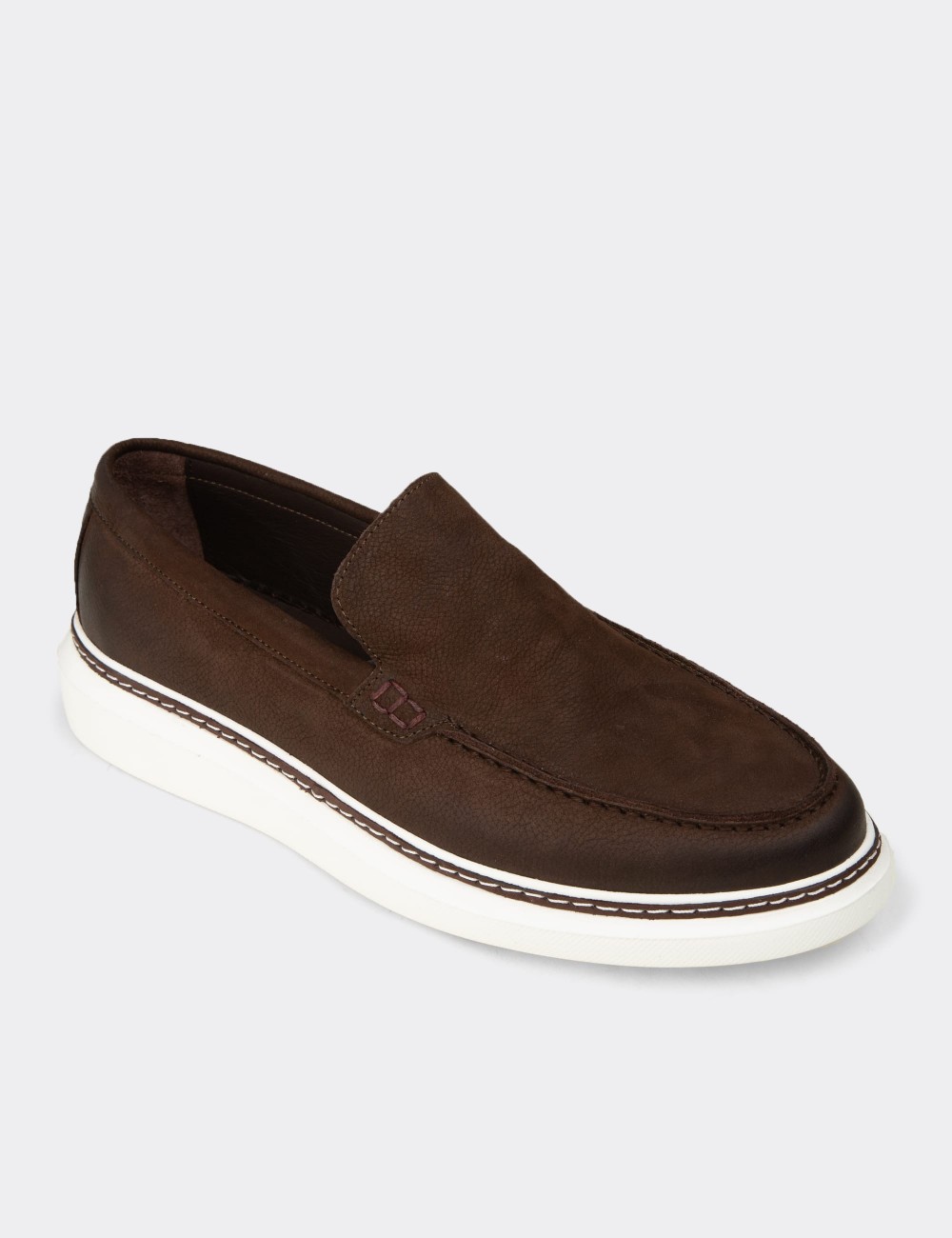 Men's Brown Nubuck Calfskin Loafers - EK111MKHVC01