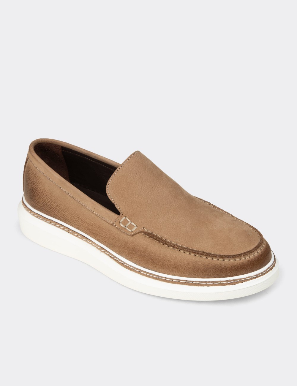 Men's Sandstone Nubuck Calfskin Loafers - EK111MVZNC01