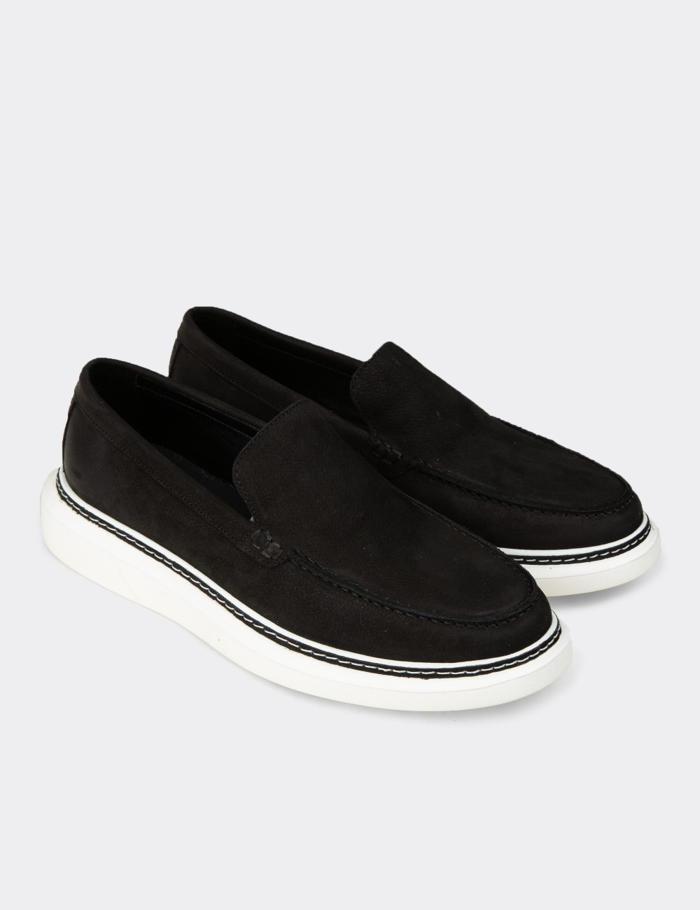Men's Black Nubuck Calfskin Loafers - EK111MSYHC01