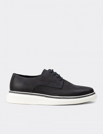 Men's Navy Nubuck Leather Lace-up Shoes